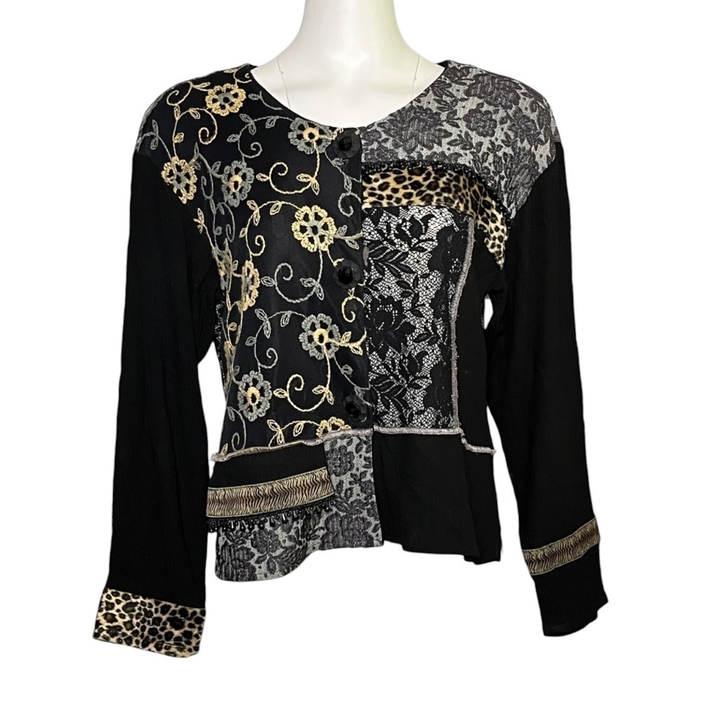 Spencer Alexis Patchwork Artsy Floral Embroidered Festival Top Jacket USA 10 M